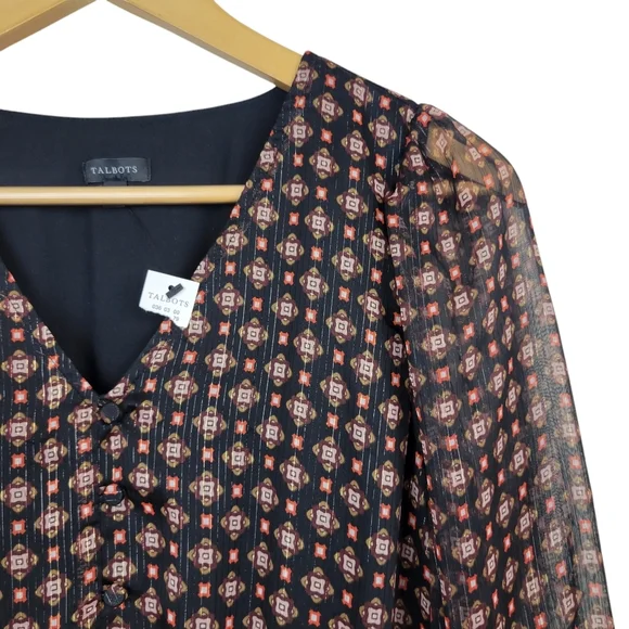 Talbots Fit & Flare Midi Dress in Dainty Medallion Size 4 V-Neck Flounced Hem - Picture 3 of 10